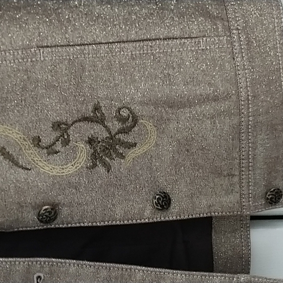 Chico's Gold/Brown Denim Jacket with Embroidery Sz Chico's 1 (Sz 8 or small) - Picture 5 of 14
